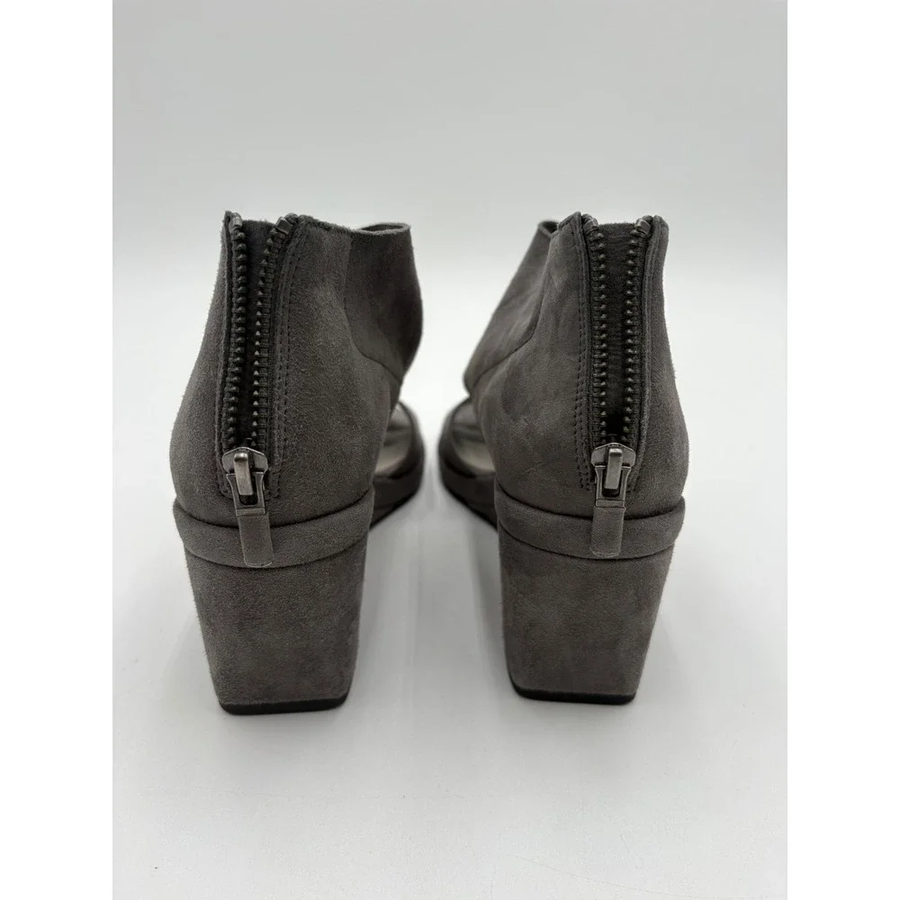 Eileen Fisher Womens Gray Suede Wedge Sandals Open Toe Back Zip Shoes Size 6 US